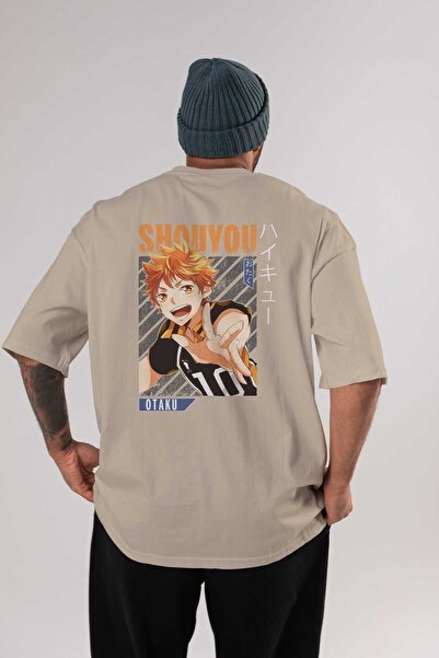 Ankhises Shouyou Hinata 9 Anime Leđa Štampano Bež Oversize kroj T-shirt 100% ...