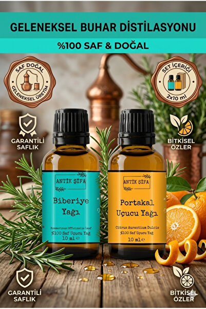Antik Şifa Biberiye Yağı ve Portakal Kabuğu Uçucu Yağı (10ml + 10 ml)- %100 S...