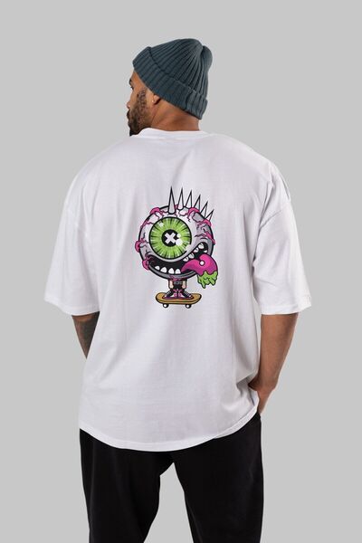 Ankhises Eye Monster Skater - Beli Oversize kroj Unisex T-shirt , okrugla kragna