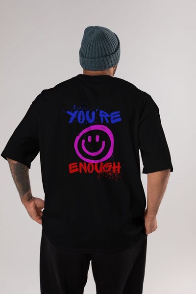 Ankhises Ti si dovoljan Napisano nazad Štampano Crno Oversize kroj T-shirt Mu...