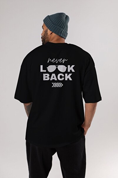 Ankhises Never Look Back Written Back Štampano Black Oversize kroj T-shirt Mu...
