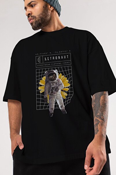 Ankhises Astronaut Streetwear Unisex crna Oversize kroj T-shirt - okrugla kragna