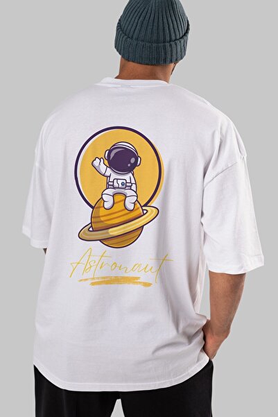 Ankhises Astronaut napisano nazad Štampano beli Oversize kroj T-shirt muškarc...