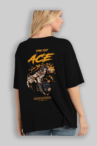 Ankhises Fire Fist Ace Anime Back Printed Black Oversize T-shirt Men Women