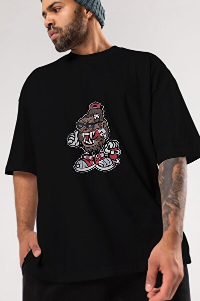 Ankhises Gorilla Skater Front Štampano Crna Oversize kroj T-shirt Unisex Mušk...