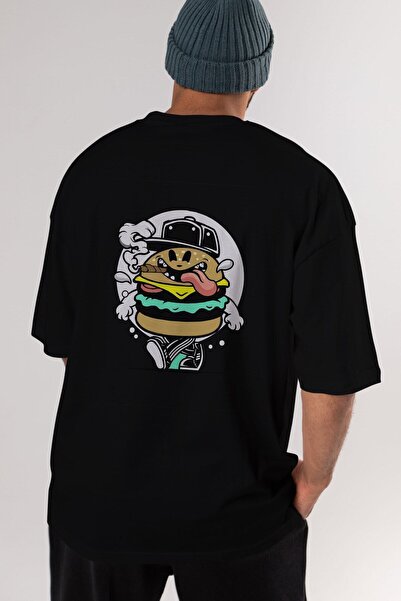 Ankhises Burger Guy Back Štampano Crna Oversize kroj T-shirt Unisex Muškarci ...