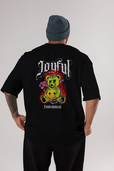 Ankhises Radosni Medved Leđa Štampano Crna Oversize kroj T-shirt Unisex Muška...