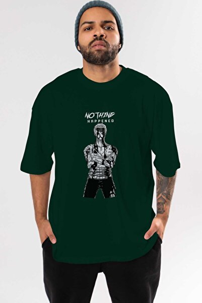 Ankhises Tricou supradimensionat Roronoa Zoro 3, imprimat pe față, verde smar...