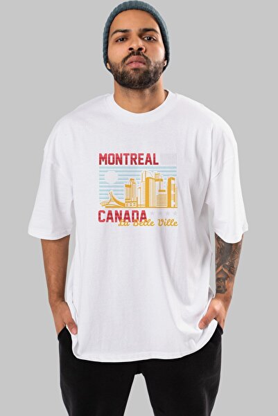 Ankhises Montreal Front Štampano Bela Oversize kroj T-shirt Unisex Muškarci Ž...