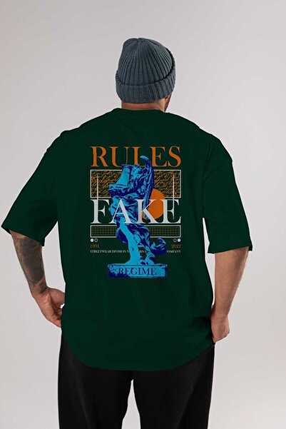 Ankhises Pravila Lažna leđa Štampano Smaragdno zelena Oversize kroj T-shirt M...