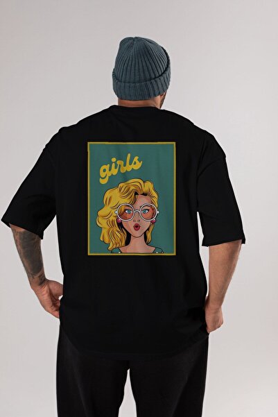 Ankhises Žute devojke retro leđa Štampano crna Oversize kroj T-shirt muškarci...