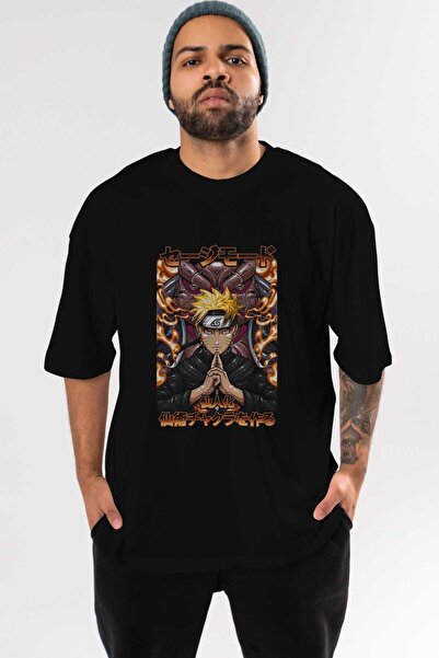 Ankhises NARUTO (10) Tricou negru supradimensionat cu imprimeu frontal anime ...