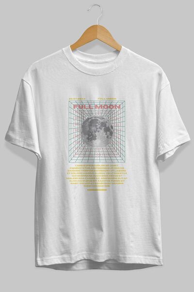 Ankhises Muškarci Žene okrugla kragna Beli Oversize kroj T-shirt - Puni Mesec...