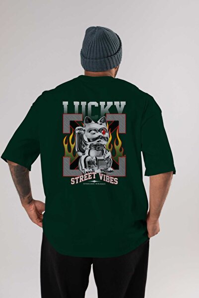 Ankhises Lucky Street Vibes Back Štampano Emerald Green Oversize kroj T-shirt...