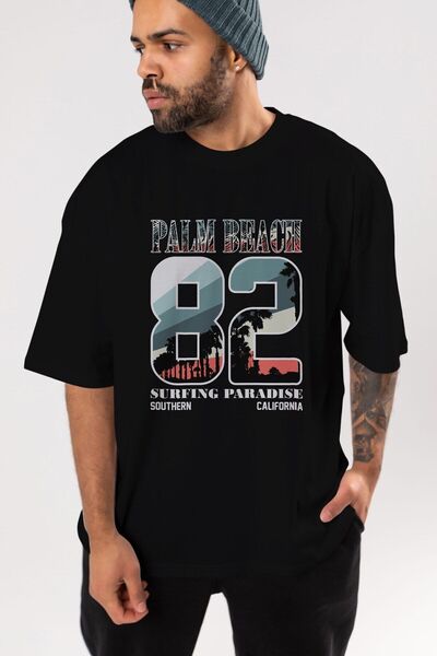 Ankhises Palm Beach 82 Front Štampano Crna Oversize kroj T-shirt Unisex Muška...