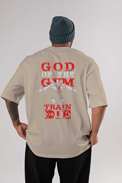 Ankhises Μπλουζάκι God of The GYM Μπεζ Oversize - Crew Neck, Βαμβακερό Ανδρικ...