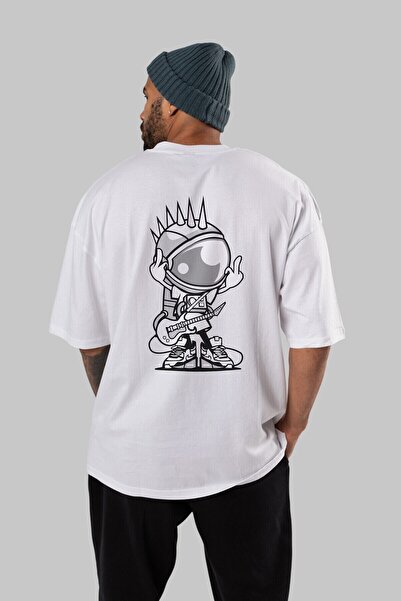 Ankhises Astronaut Punk Rock Majica Štampano Bela Oversize kroj T-shirt Unise...