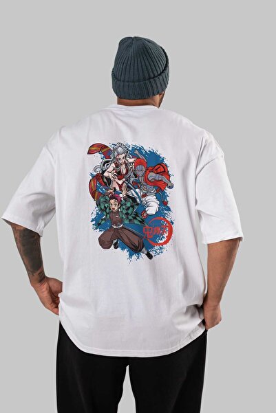 Ankhises TANJIRO, AKAZA, DAKI Anime Leđa Štampano Bela Oversize kroj T-shirt ...