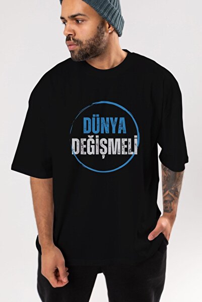 Ankhises Svetski promenljivi tekst Prednja strana Štampano Crna Oversize kroj...