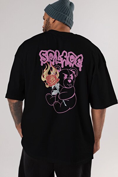 Ankhises Solage Bear Back Štampano Crna Oversize kroj T-shirt Unisex Muškarci...