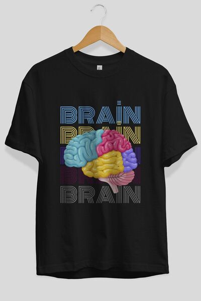 Ankhises Brain Letter εμπρός εμπριμέ μαύρο μπλουζάκι υπερμεγέθη Unisex ανδρικ...