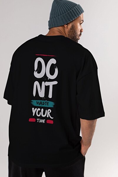Ankhises Ne gubite vreme nazad Štampano Crno Oversize kroj T-shirt Muškarci Ž...