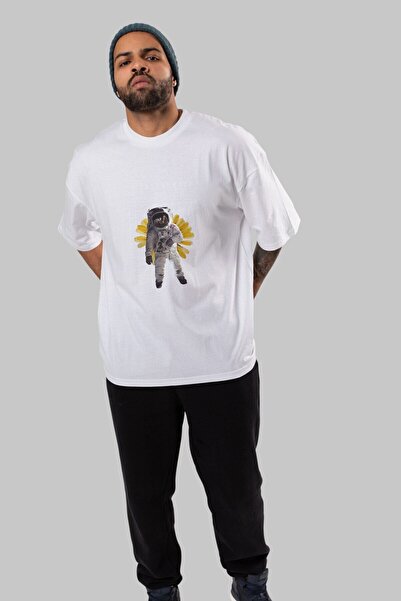 Ankhises Astronaut Streetwear Prednja strana Štampano Bela Oversize kroj T-sh...