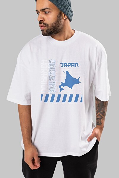 Ankhises Hokkaido Front Štampano Bela Oversize kroj T-shirt Unisex Muškarci Ž...