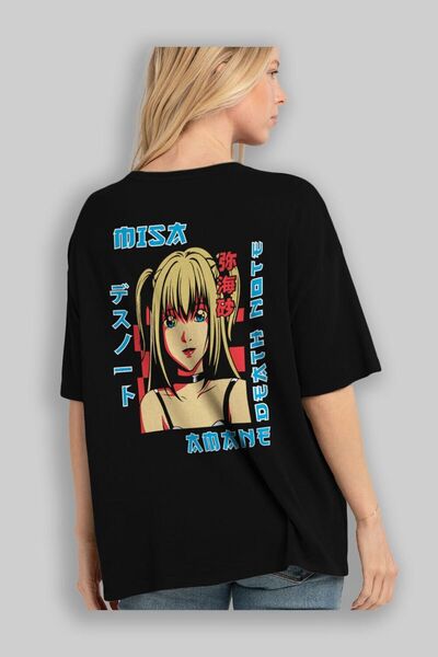 Ankhises MISA-DEATH NOTE Anime Arka Baskılı Siyah Oversize t-shirt Erkek Kadın