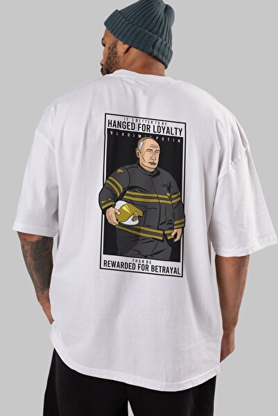 Ankhises Putin Vatrogasac Leđa Štampano Bela Oversize kroj T-shirt Unisex Muš...