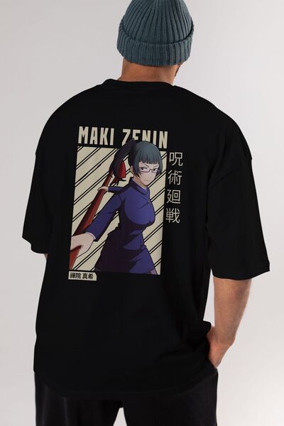 Ankhises Maki Zenin CHAINSAWMAN Anime Πίσω εμπριμέ Μαύρο μπλουζάκι Oversize Α...