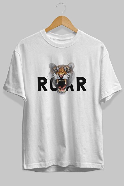 Ankhises Teddy Bear Roar Front Štampano Bela Oversize kroj T-shirt Muškarci Ž...