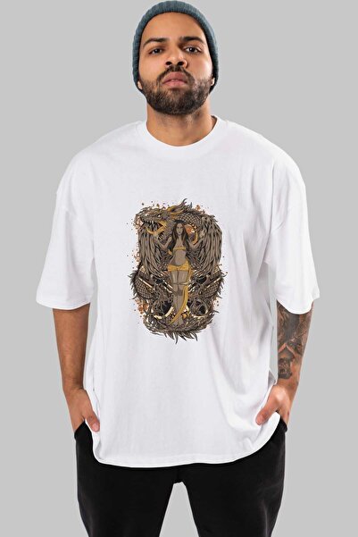 Ankhises TRIBAL (3) Anime Prednja strana Štampano Bela Oversize kroj T-shirt ...