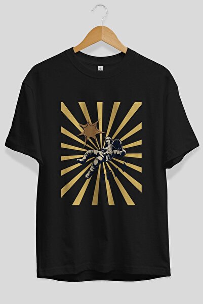 Ankhises Astronaut Chillin Black Oversize kroj T-shirt - Unisex Muškarci Žene...