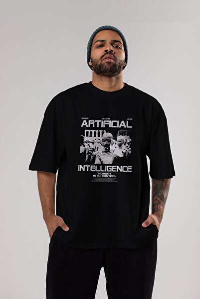 Ankhises Crna Oversize kroj T-shirt - Umjetna inteligencija prednja Štampano,...
