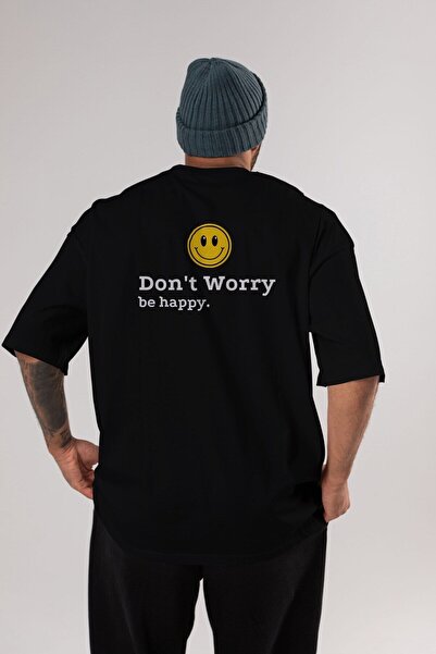 Ankhises Ne brini, budi srećan   Nazad Štampano Crna Oversize kroj T-shirt Mu...