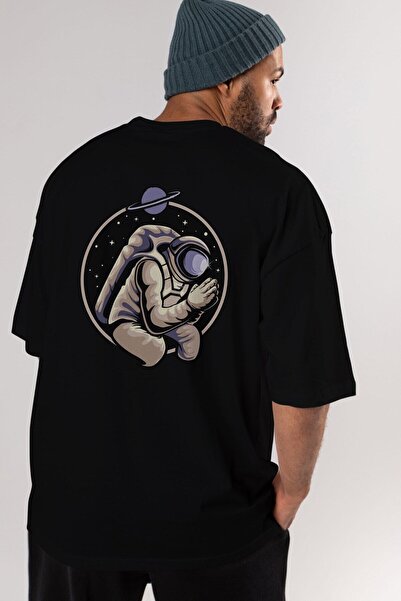 Ankhises Astronaut se moli nazad Štampano crna Oversize kroj T-shirt unisex m...