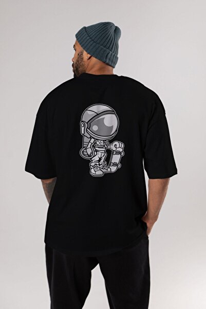 Cilexi Astronaut Skaterboy Leđa Štampano Crna Oversize kroj T-shirt Unisex Mu...