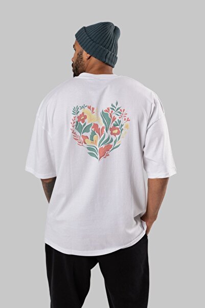 Ankhises Cvetno srce leđa Štampano bela Oversize kroj T-shirt muškarci žene o...