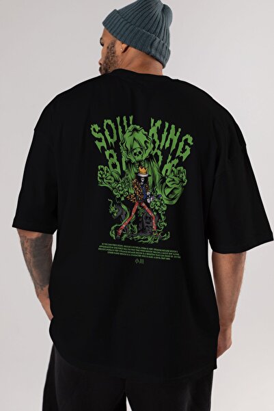 Ankhises Tricou negru oversize cu imprimeu pe spate Soul King Brook Anime Băr...