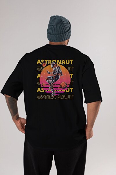 Ankhises Astronaut Streetwear Leđa Štampano Crna Oversize kroj T-shirt Muškar...