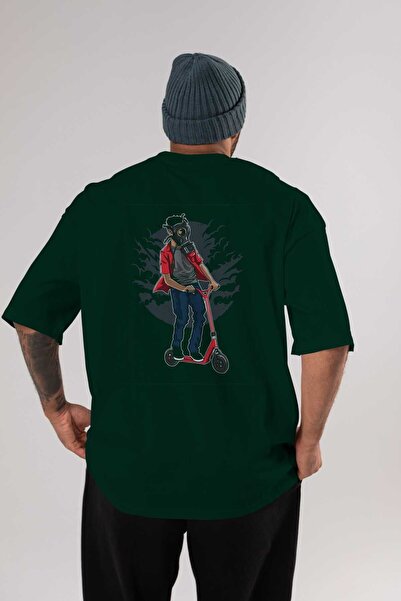 Ankhises Gasmask Rider Back Štampano Emerald Green Oversize kroj T-shirt Unis...