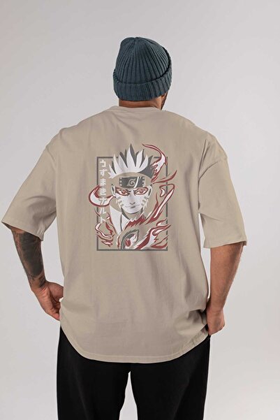 Ankhises NarutoMod Anime Leđa Štampano Bež Oversize kroj T-shirt 100% pamuk M...