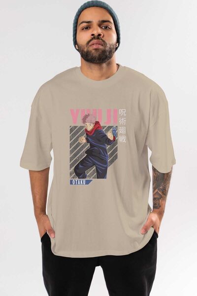 Ankhises Yuuji Itadori Anime Sa deznom Bež Oversize kroj T-shirt - Muškarci Žene