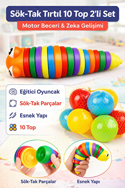 YILDIRIM OYUNCAK Sök Tak Esnek Tırtıl 20 cm - Eğitici Tırtıl Şekilli Renkli D...