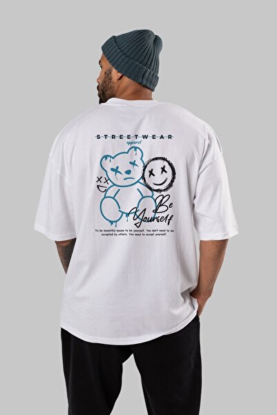 Ankhises Budi svoj medved, leđa unazad Štampano bela Oversize kroj T-shirt un...