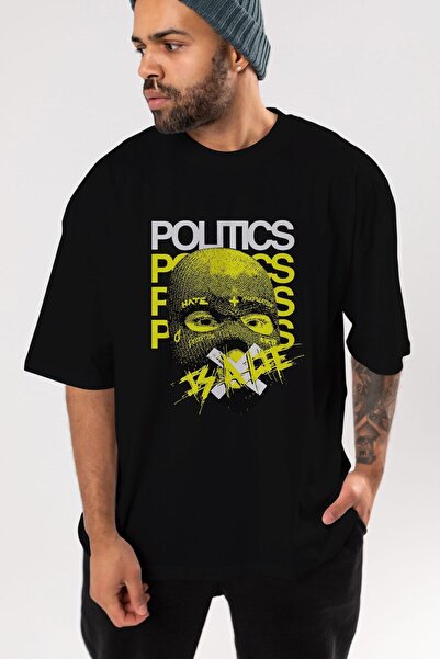 Ankhises Politika je laž Ön Štampano Crna Oversize kroj T-shirt Unisex Muškar...