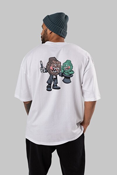 Ankhises Gorilla Magician Back Štampano Bela Oversize kroj T-shirt Unisex Muš...