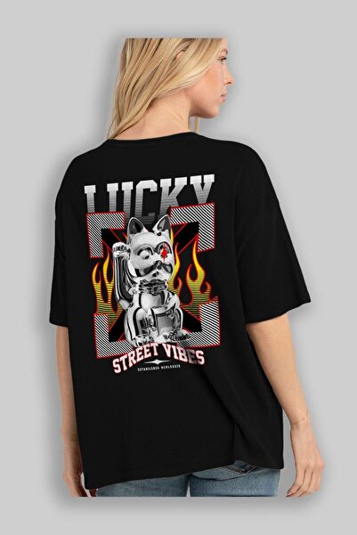 Ankhises Lucky Street Vibes Back Štampano Crna Oversize kroj T-shirt Unisex M...