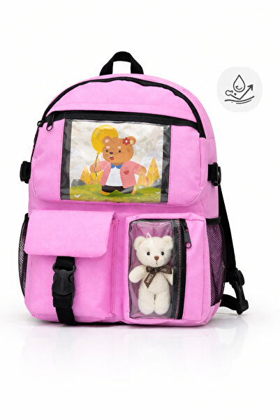Store Kore Model Kız ilkokul Çocuk Sırt Çantası Şeffaf Cepli Pembe Okul Çanta...